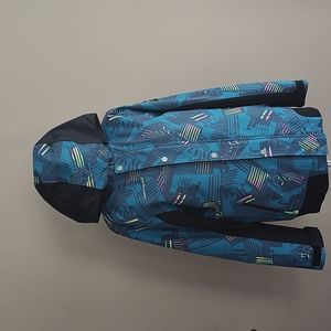 Obermeyer Teen Gage Radio Wave Patterned Hooded Ski/Snowboard Jacket Sz Teen XL